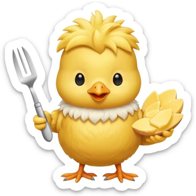 a yellow chick with a butter knife sticker