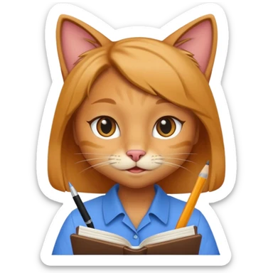 professional girl cat writing in notebook sticker