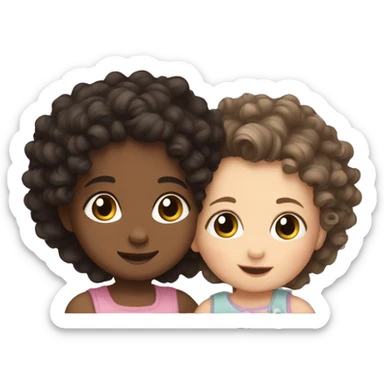 white baby with curly hair and dark-haired baby with curly hair hugging each other sticker