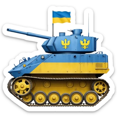 Tank with Ukrainian blue and yellow flag colors, military combat vehicle sticker