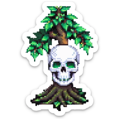 skull with leafy tree sprouting from the top sticker