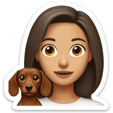 Brunette with brown eyes holding a brown dachshund sticker