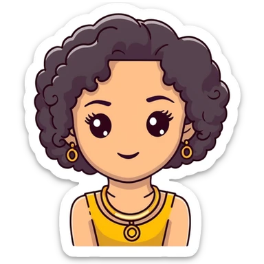Girl with curly 4c black hair and dark brown eyes and false lashes and gold bangle earrings  sticker