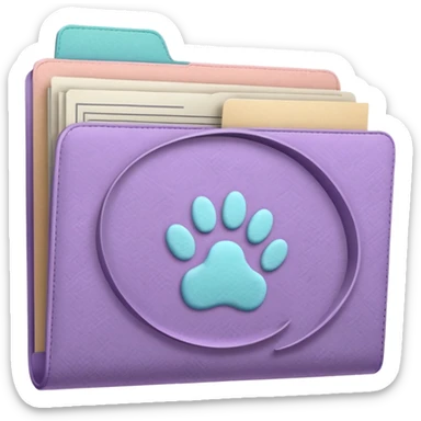 a pastel folder of documents with a pawprint on it sticker