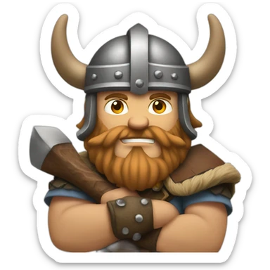 viking with an iphone in one hand and an axe in another sticker