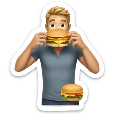 a man biting into a burger with two hands sticker