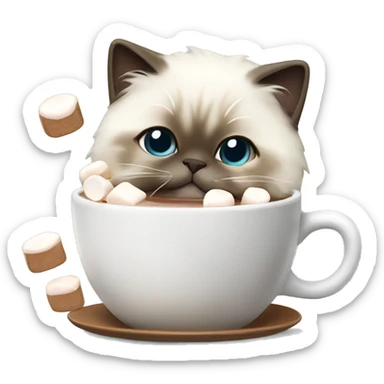 Birman cat drinking a hot chocolate with marshmallows  sticker