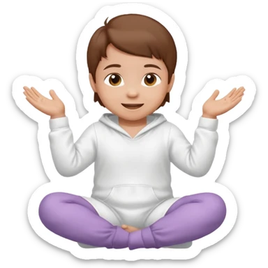 A smiling baby with brown hair, sitting down, moving its arms and hands. sticker