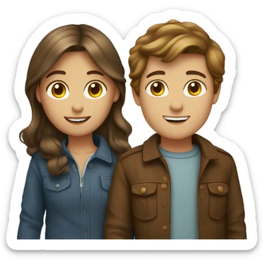 Couple with Brown Hair Boy and Girl  sticker