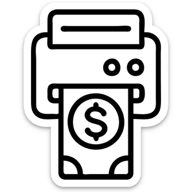 money printing out of an eftpos machine, simple, clear, icon style, minimal, bold lines sticker