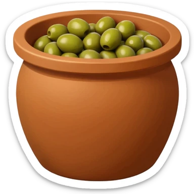 An emoji of a simple clay pot filled with olives. sticker