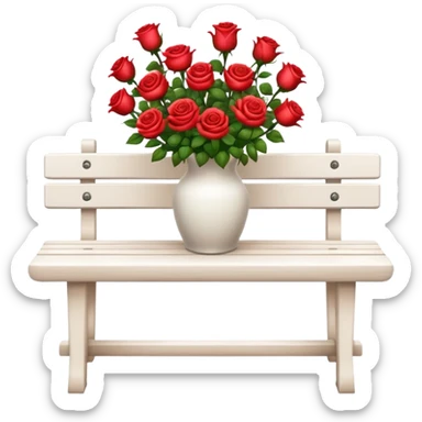 White bench with a romantic lush warm-colored roses flower vase on top sticker