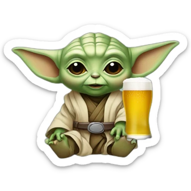 Bébé Yoda avec une bière sticker