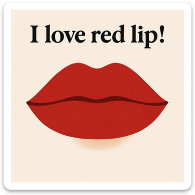 modern illustration style single mouth with lips closed, bold matte red lipstick, including the words 'I love red lip!' in a stylish font sticker
