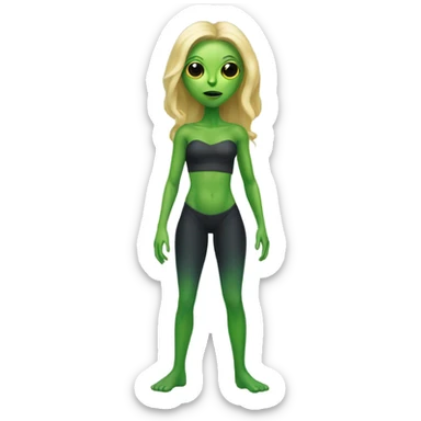 a green alien woman full body,blonde sticker
