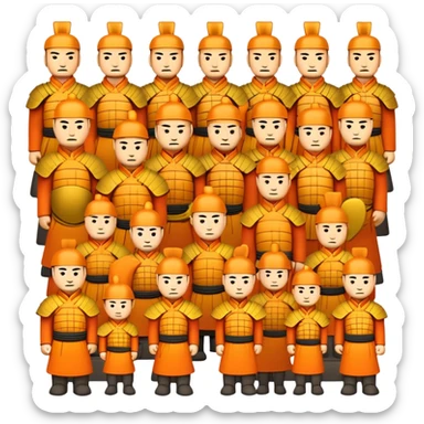 Terracotta Army Xi'an, simplified emoji style with bold outlines and bright colors, cartoon style ancient warrior statues lined up sticker