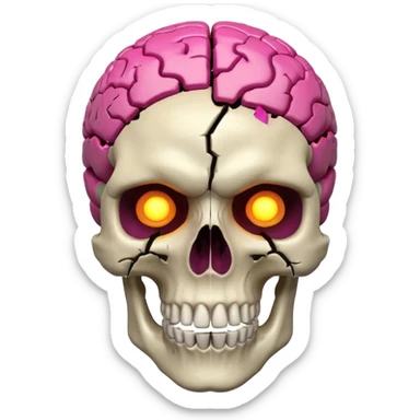 3D skull with cracked open brain glowing neon inside, dark phonk vibe, intense attitude sticker