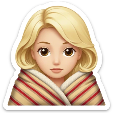 Cozy luxury blonde model in blanket  sticker