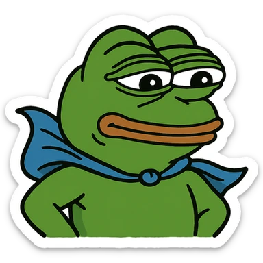 Pepe the Frog as a superhero with a cape, meme style sticker