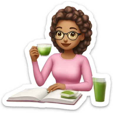 Pink Pilates girl drinking matcha latte and studying for Economics exam  sticker