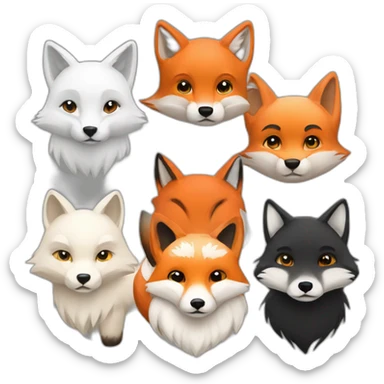 one red fox one white fox one black fox sticker