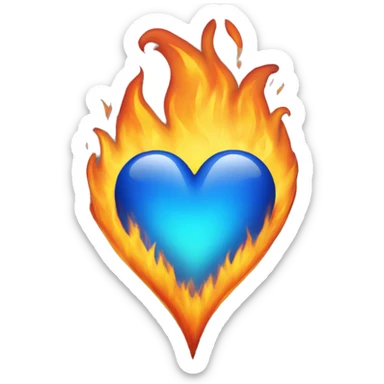 blue heart with fire sticker