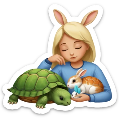 Tortu qui dort et lapin qui mange sticker
