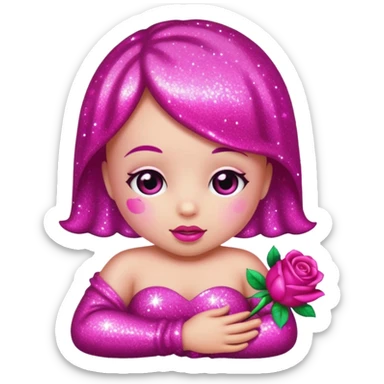 glitter baby fucsia rose sticker