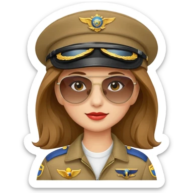 pilote d'avion femme cheveux brun clair avec sunglasses et chapeau de pilote sticker