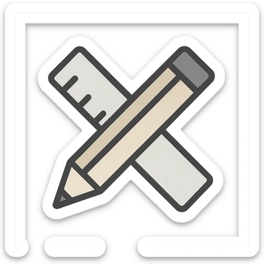modern, simple icon of a crossed pencil and ruler with clear lines and neutral colors, no folder, just the symbol sticker