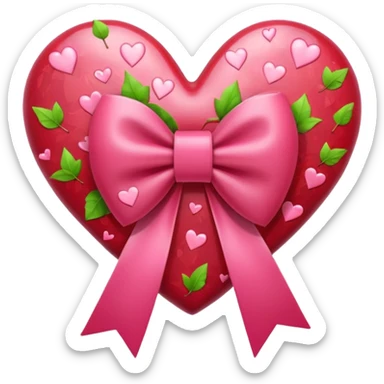 heart with falling leaves, pink bow with heart pattern on the bow, apple emoji style sticker