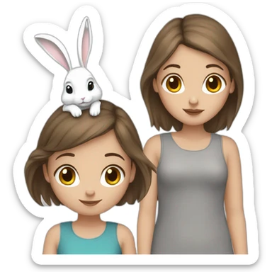 White Girl brown hair anD two Grey bunnies sticker