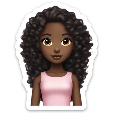 Chocolate brown doll eyes, black medium curly hair, feminine, pink, black girl angelic beauty sticker