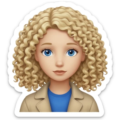 Curly blond blue eyes. Long hair cool beige blond. Longer hair beige ash blonde. sticker