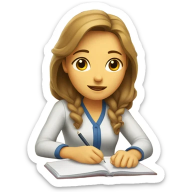 Dark brown hair light brown woman studying  sticker