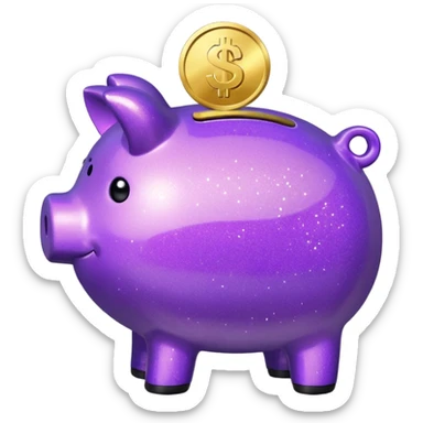 money in a glitter purple piggy bank sticker