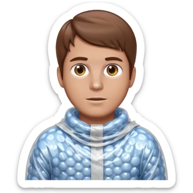 Brown haired man wrapped in bubble wrap sticker