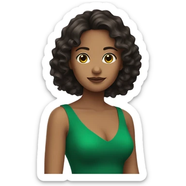 wavy dark hair 35 years old brunette with green dress sticker