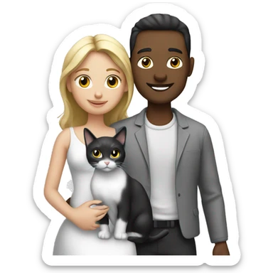 Girl & husband with two cat. black white & grey. sticker
