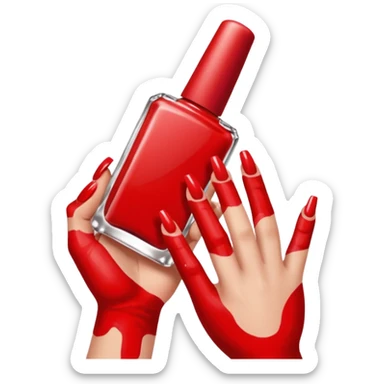 hand with painted nails and nail polish bottle sticker