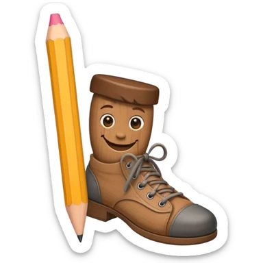 a pencil with a mad smile face and has human feet sticker
