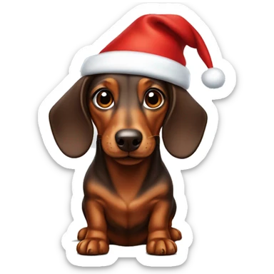 Brown dog dachshund with a Santa Claus hat sticker