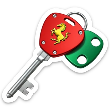 red Ferrari key with a green background sticker