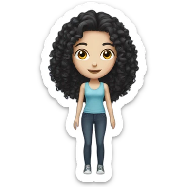 White girl with long black curly hair sticker