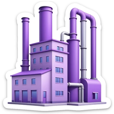 Minimalistic factory building in light purple and violet tones, with only 1 pipe sticker