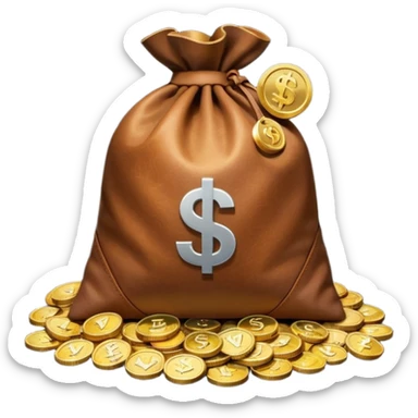 bag of money with a classic video play button (white triangle on dark circle) on the bag, no dollar sign, with a pile of coins at the side sticker