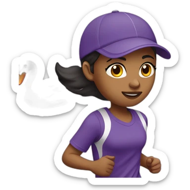Girl Runner in purple tshirt with swan logo on T-shirt sticker