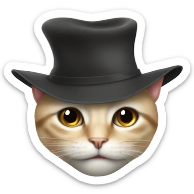 A cat hiding half its face behind a hat out of shyness. sticker