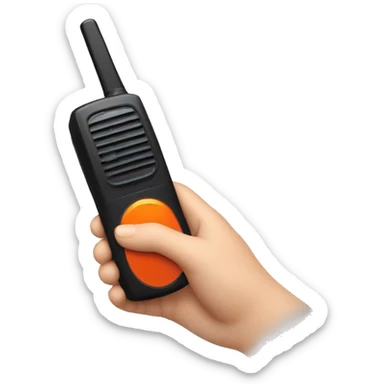 black walkie talkie with red-orange button on side sticker