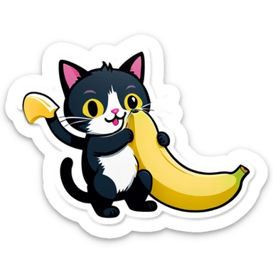 Cat eat banana  sticker